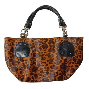 Leopard Brown and Black Animal Print Faux Leather Purse Handbag